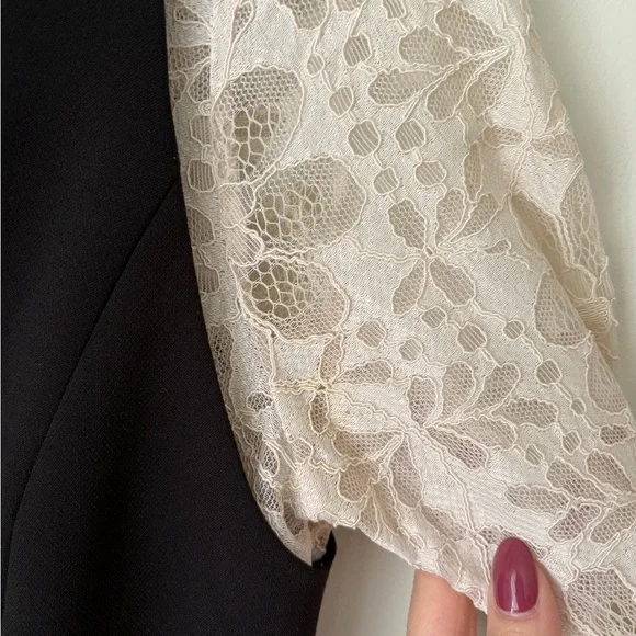 Sandro Nita Black Cream Lace Long Sleeve Dress - Picture 11 of 11